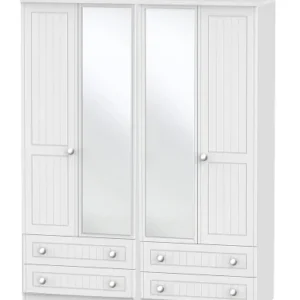 Miami 4 Door 4 Drawer wardrobe with mirrors white (2CDOTM)